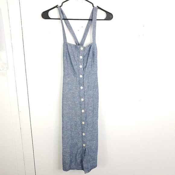 Madewell Dress Womens 0 Chambray Button Down Square Neck Midi Light Blue - Picture 1 of 10